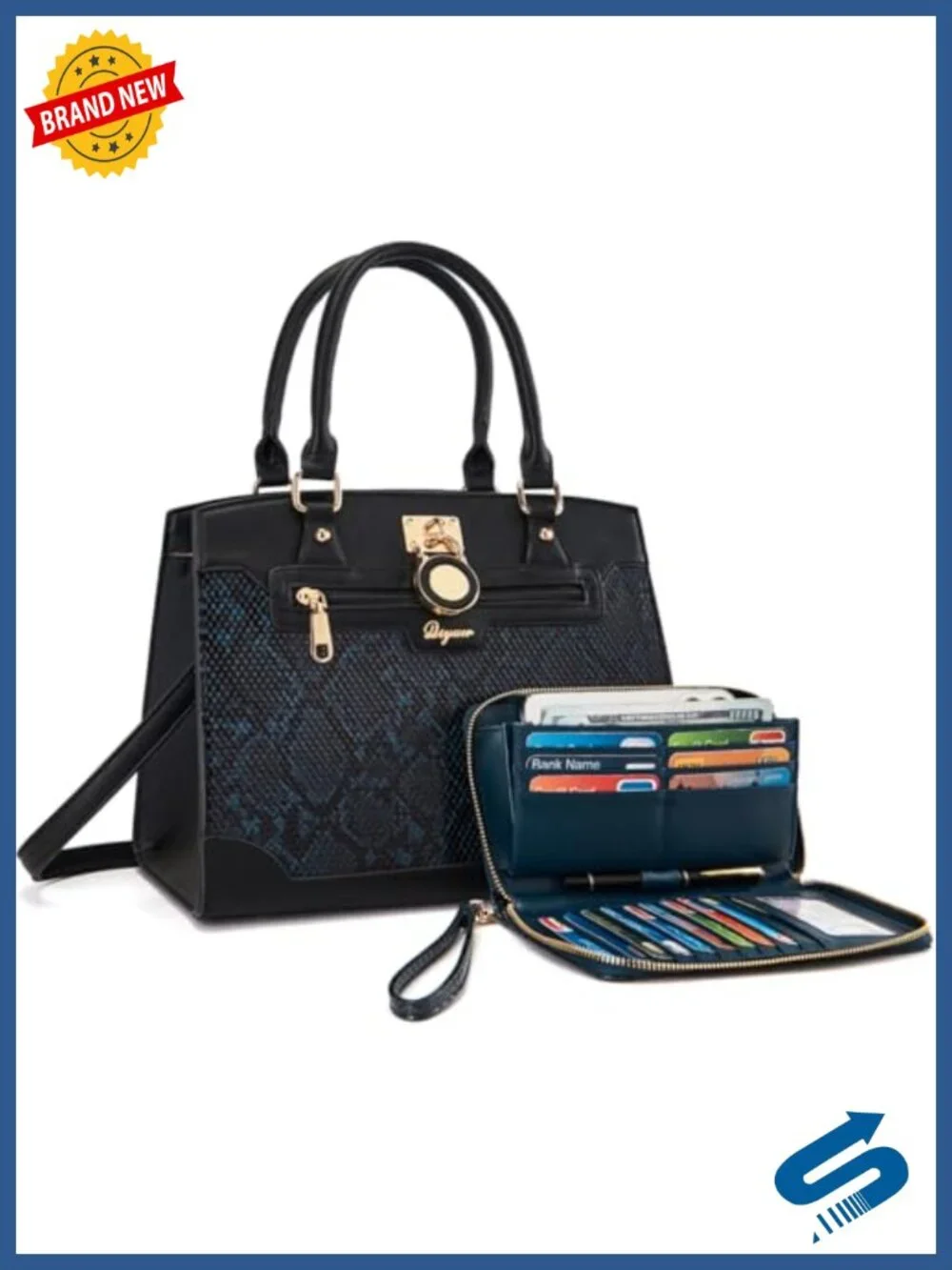 Vegan Leather Satchel Tote Set with RFID Wallet, Top Handle Crossbody Bag